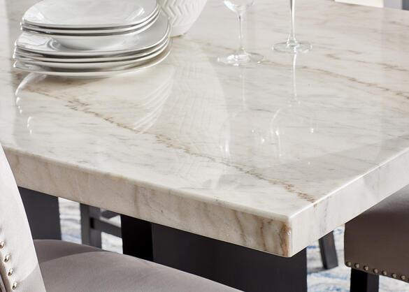 Marble Counter Height Dining Table with Gray Fabric Stools